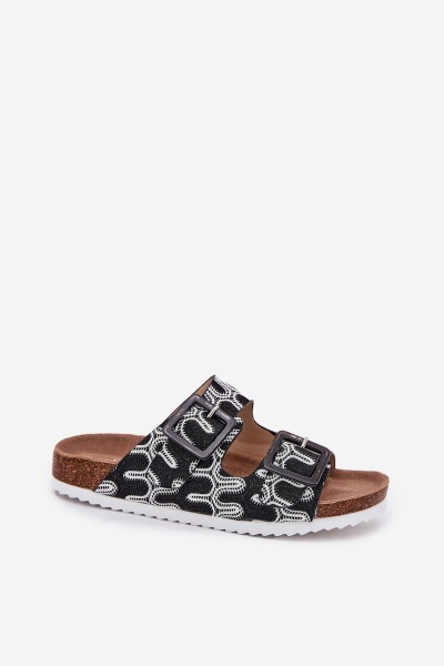 Women's Slippers With Buckles And Glitter Black S.Barski RB51-006 2