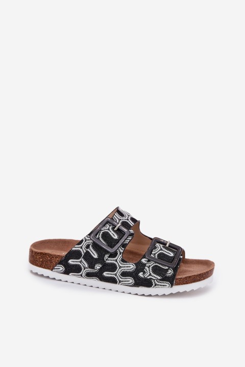 Women's Slippers With Buckles And Glitter Black S.Barski RB51-006