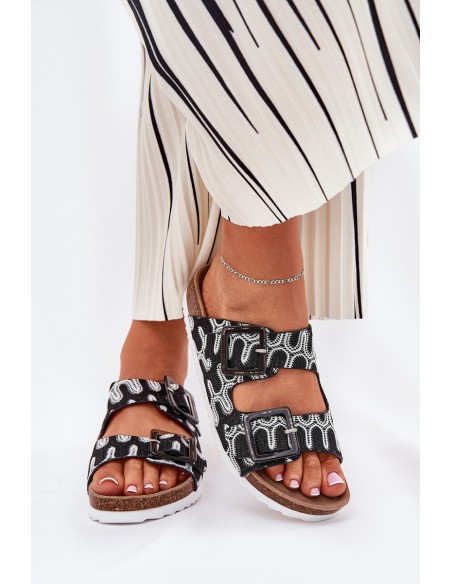 Women's Slippers With Buckles And Glitter Black S.Barski RB51-006