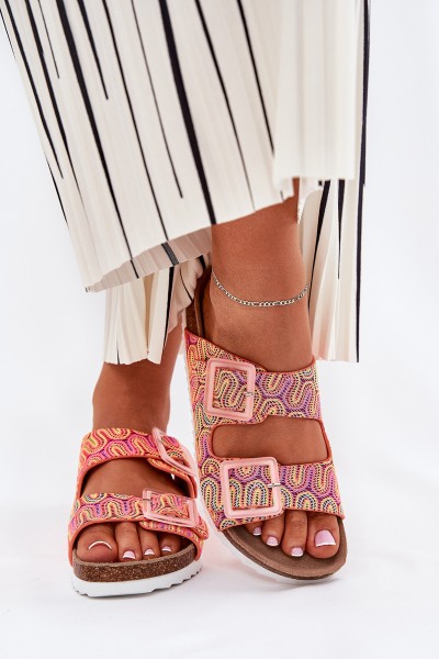 Moteriškos šlepetės su sagtimis ir oranžinės spalvos blizgučiais