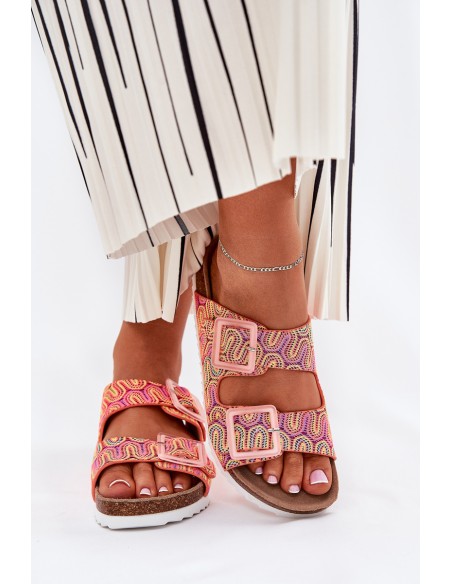 Ladies Slippers With Buckles And Glitter Orange S.Barski RB51-006