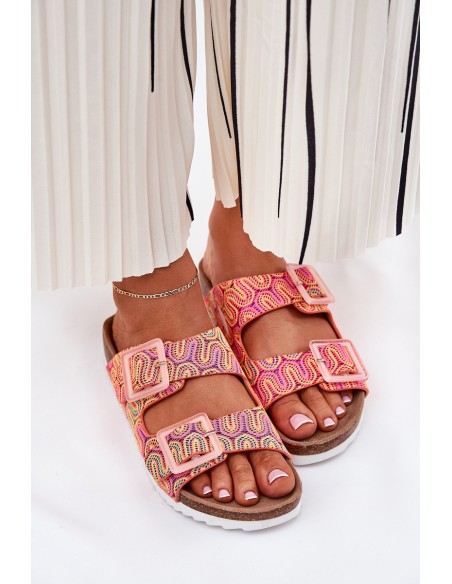 Ladies Slippers With Buckles And Glitter Orange S.Barski RB51-006