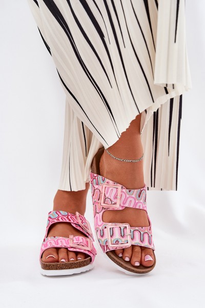 Women's Slippers With Buckles And Glitter Pink S.Barski RB51-006