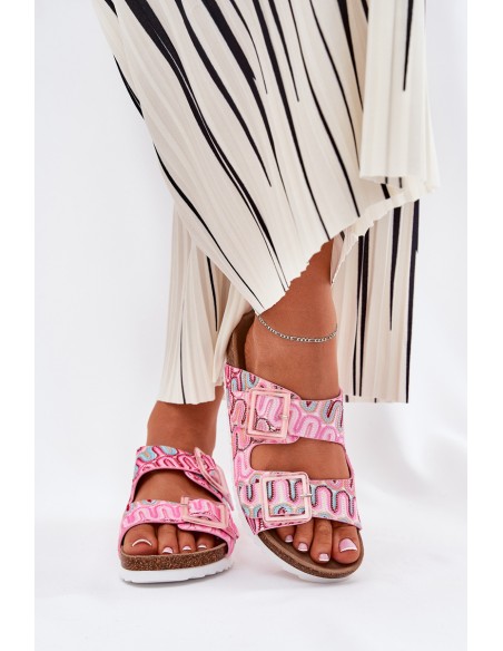 Women's Slippers With Buckles And Glitter Pink S.Barski RB51-006