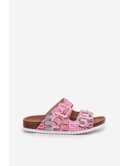 Moteriškos šlepetės su sagtimis ir blizgučiais rožinės spalvos