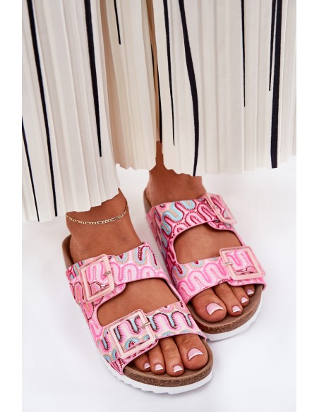 Moteriškos šlepetės su sagtimis ir blizgučiais rožinės spalvos