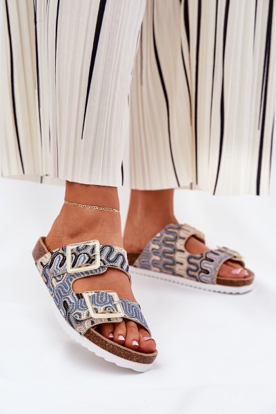 Moteriški sandalai su sagtimis ir blizgučiais smėlio spalvos