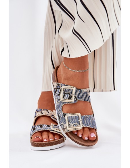 Women's Sandals With Buckles And Glitter Beige S.Barski RB51-006