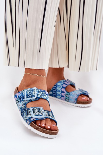 Women's Slippers With Buckles And Glitter S.Barski RB51-006 Blue