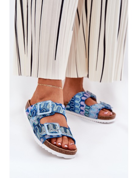 Women's Slippers With Buckles And Glitter S.Barski RB51-006 Blue