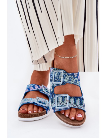 Women's Slippers With Buckles And Glitter S.Barski RB51-006 Blue