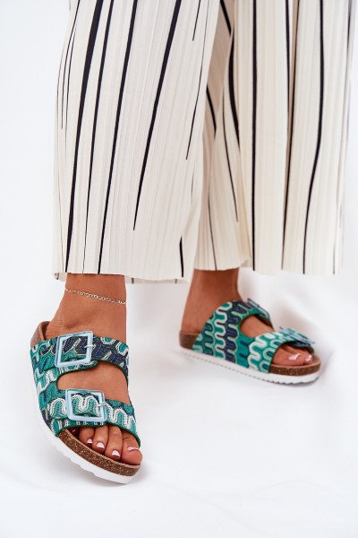 Women's Slippers With Buckles And Glitter S.Barski RB51-006 Green