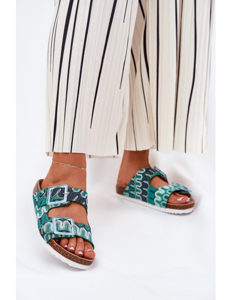 Women's Slippers With Buckles And Glitter S.Barski RB51-006 Green