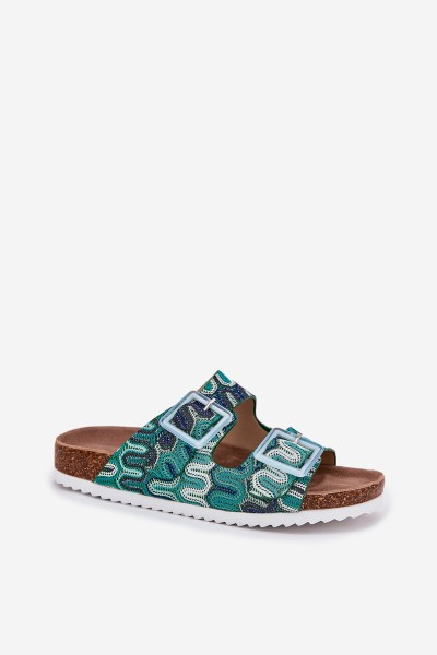 Women's Slippers With Buckles And Glitter S.Barski RB51-006 Green 2