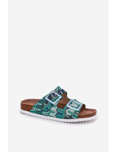 Women's Slippers With Buckles And Glitter S.Barski RB51-006 Green