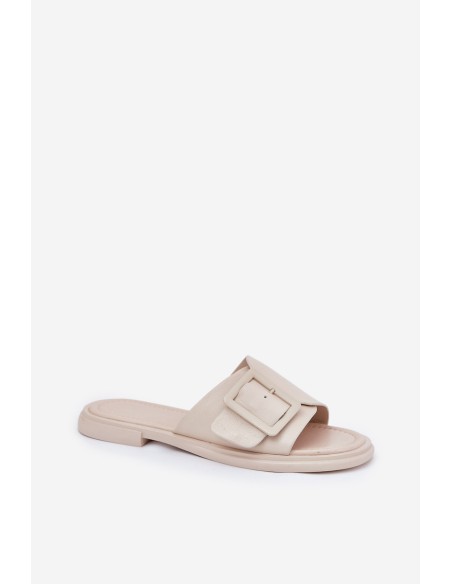 Leather Women's Slippers With Buckle D&A Beige SJ2302-01
