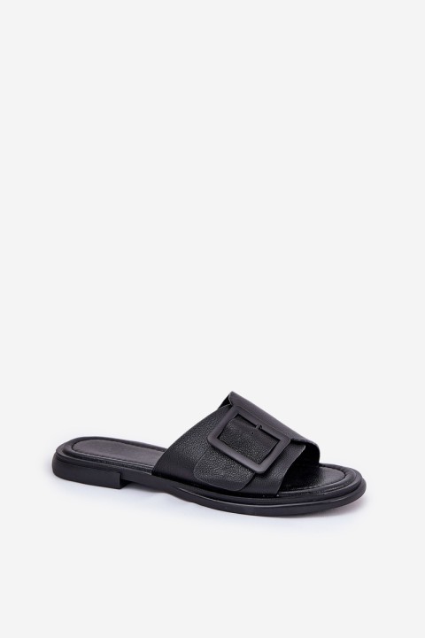Ladies leather sandals with buckle D&A SJ2302-01 Black