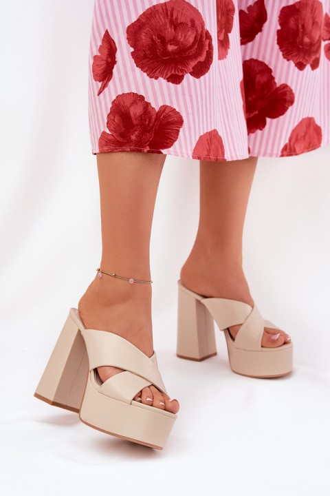 Women's Platform And Heeled Sandals Beige Lenobos