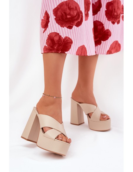 Women's Platform And Heeled Sandals Beige Lenobos