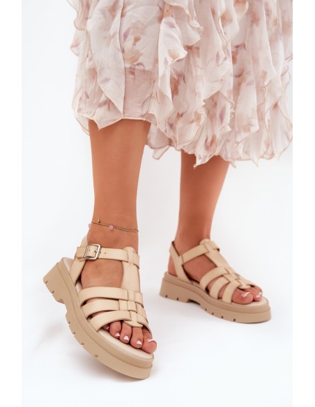 Eco Leather Women's Sandals On Platform Beige Nendales
