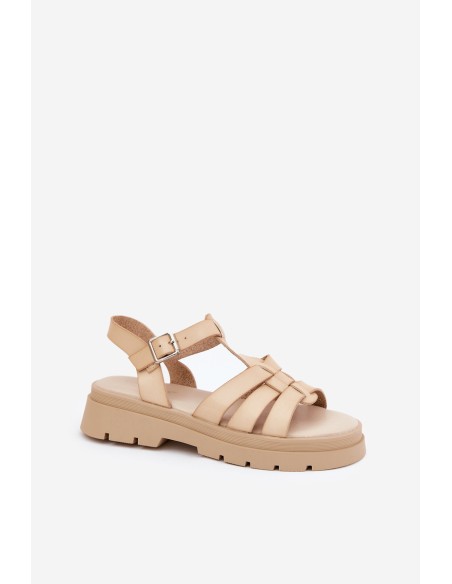 Eco Leather Women's Sandals On Platform Beige Nendales