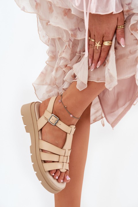 Eco Leather Women's Sandals On Platform Beige Nendales