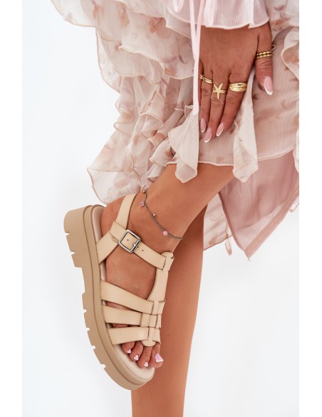 Eco Leather Women's Sandals On Platform Beige Nendales