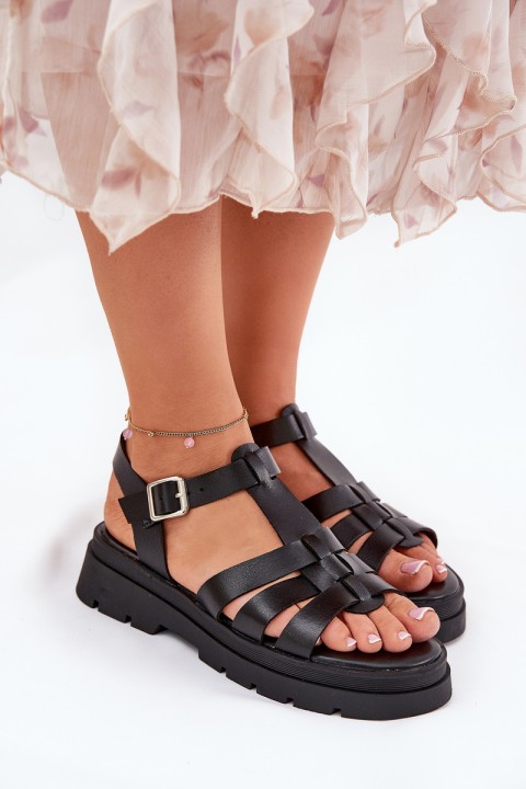 Eco leather sandals for women on platform black Nendales
