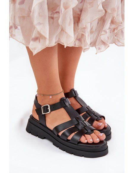 Eco leather sandals for women on platform black Nendales