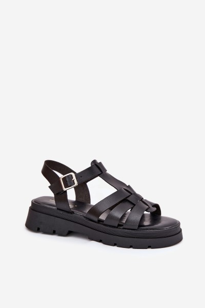 Eco leather sandals for women on platform black Nendales 2