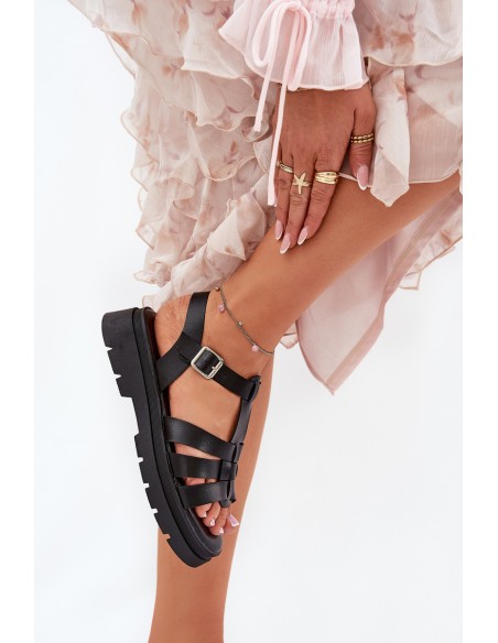 Eco leather sandals for women on platform black Nendales