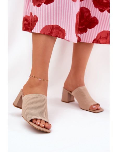 Women s Heeled Block Sandals Beige Wenilan