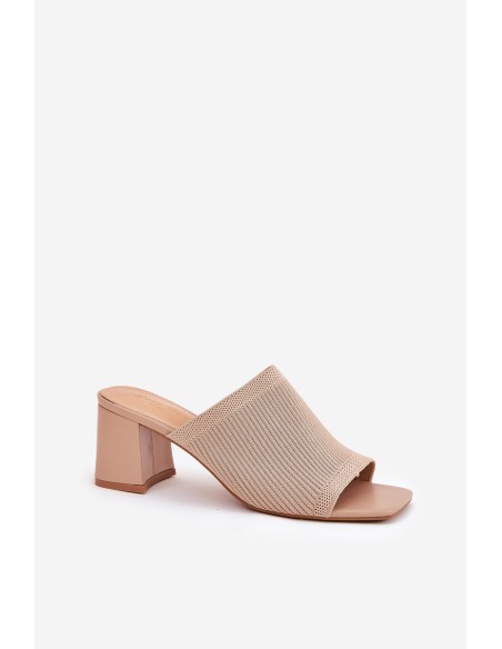 Women s Heeled Block Sandals Beige Wenilan