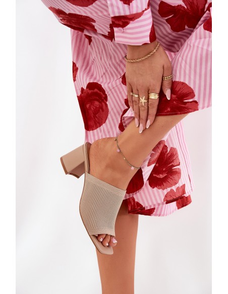 Women s Heeled Block Sandals Beige Wenilan