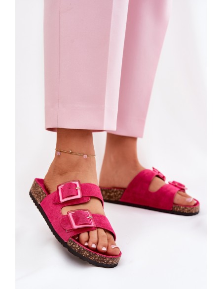 Women's sandals with transparent elements on cork sole fuchsia Sercele