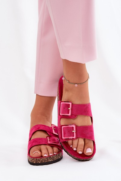 Women's sandals with transparent elements on cork sole fuchsia Sercele 2