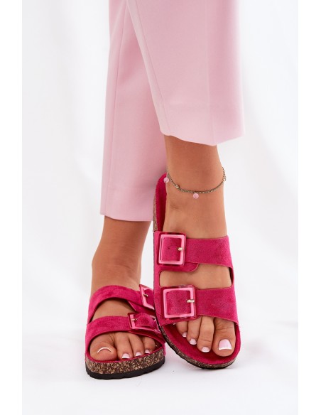 Women's sandals with transparent elements on cork sole fuchsia Sercele
