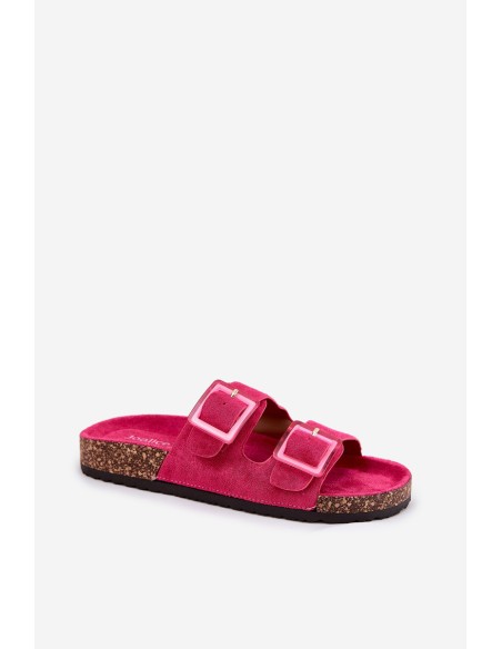 Women's sandals with transparent elements on cork sole fuchsia Sercele