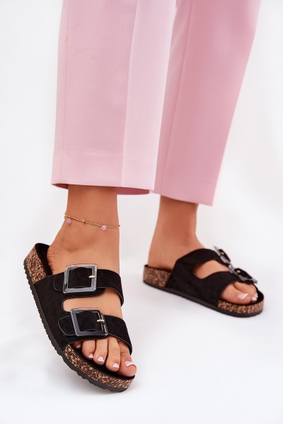 Women's Sandals With Buckles On Cork Sole Black Sercele