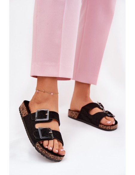 Women's Sandals With Buckles On Cork Sole Black Sercele