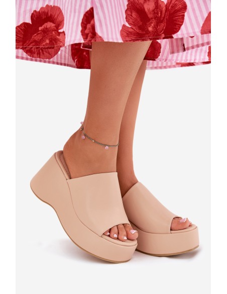 Eco Leather Women's Sandals On Platform And Wedge Beige Kisoffi