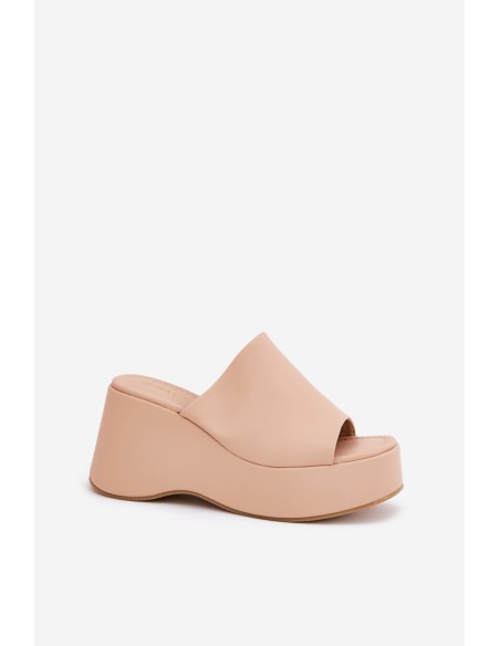 Eco Leather Women's Sandals On Platform And Wedge Beige Kisoffi