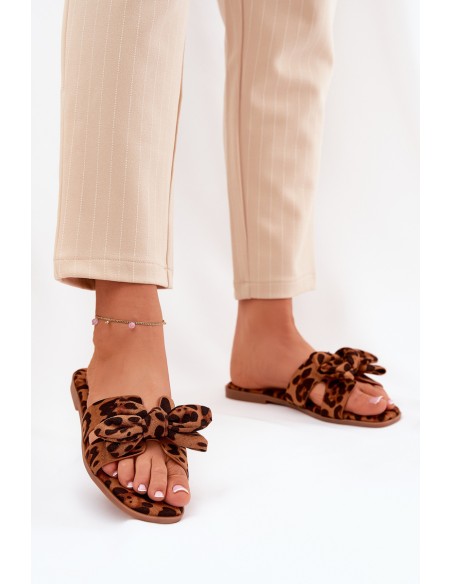 Flat Women's Slippers With Bow Leopard Brown Tobin