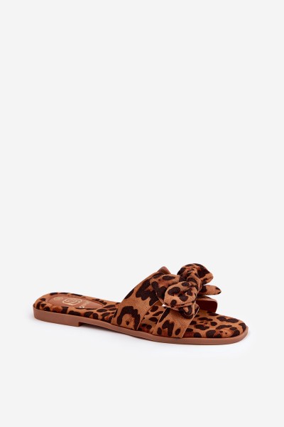 Plokščios moteriškos šlepetės su lanku Leopard Brown Tobin 2