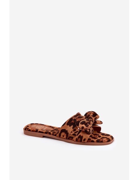 Plokščios moteriškos šlepetės su lanku Leopard Brown Tobin
