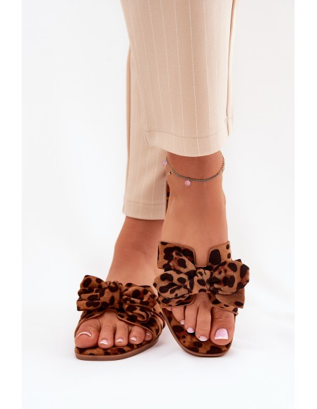 Flat Women's Slippers With Bow Leopard Brown Tobin