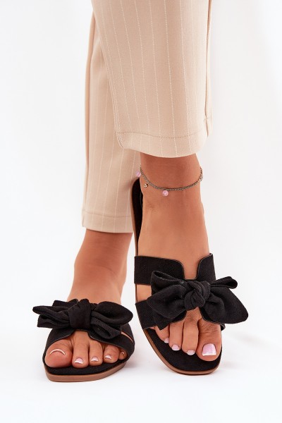 Flat Women's Slippers With Bow Black Tobin
