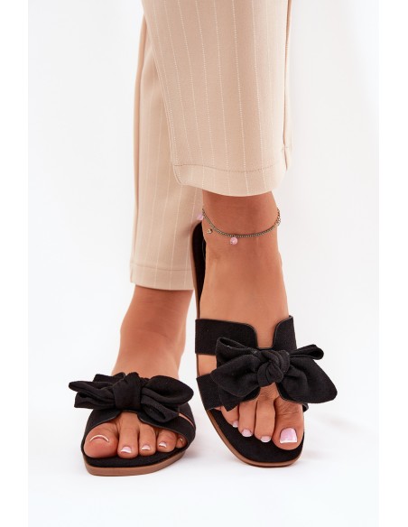 Flat Women's Slippers With Bow Black Tobin