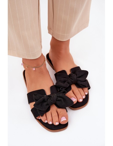 Flat Women's Slippers With Bow Black Tobin