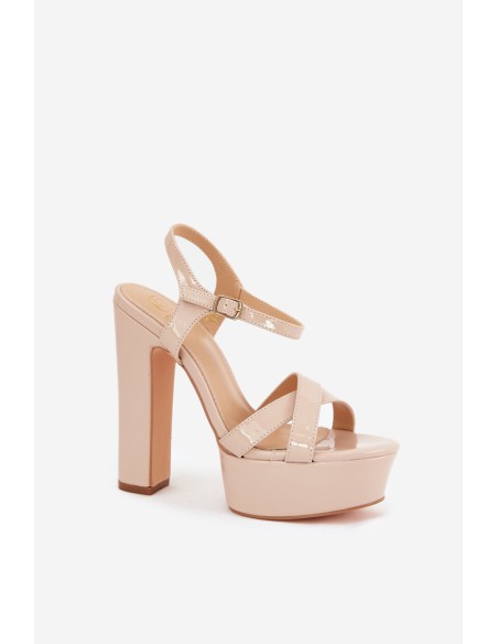 Women's sandals on high heel and platform glossy beige Jovenes